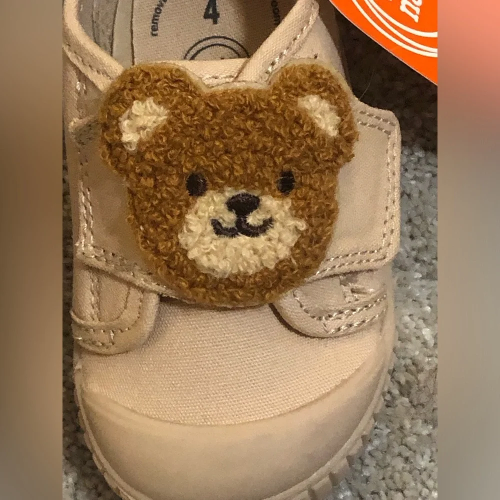 NWT Wonder Nation Tan Bear Velcro Tennis Athletic Slip on Shoes Sz 4 Toddler